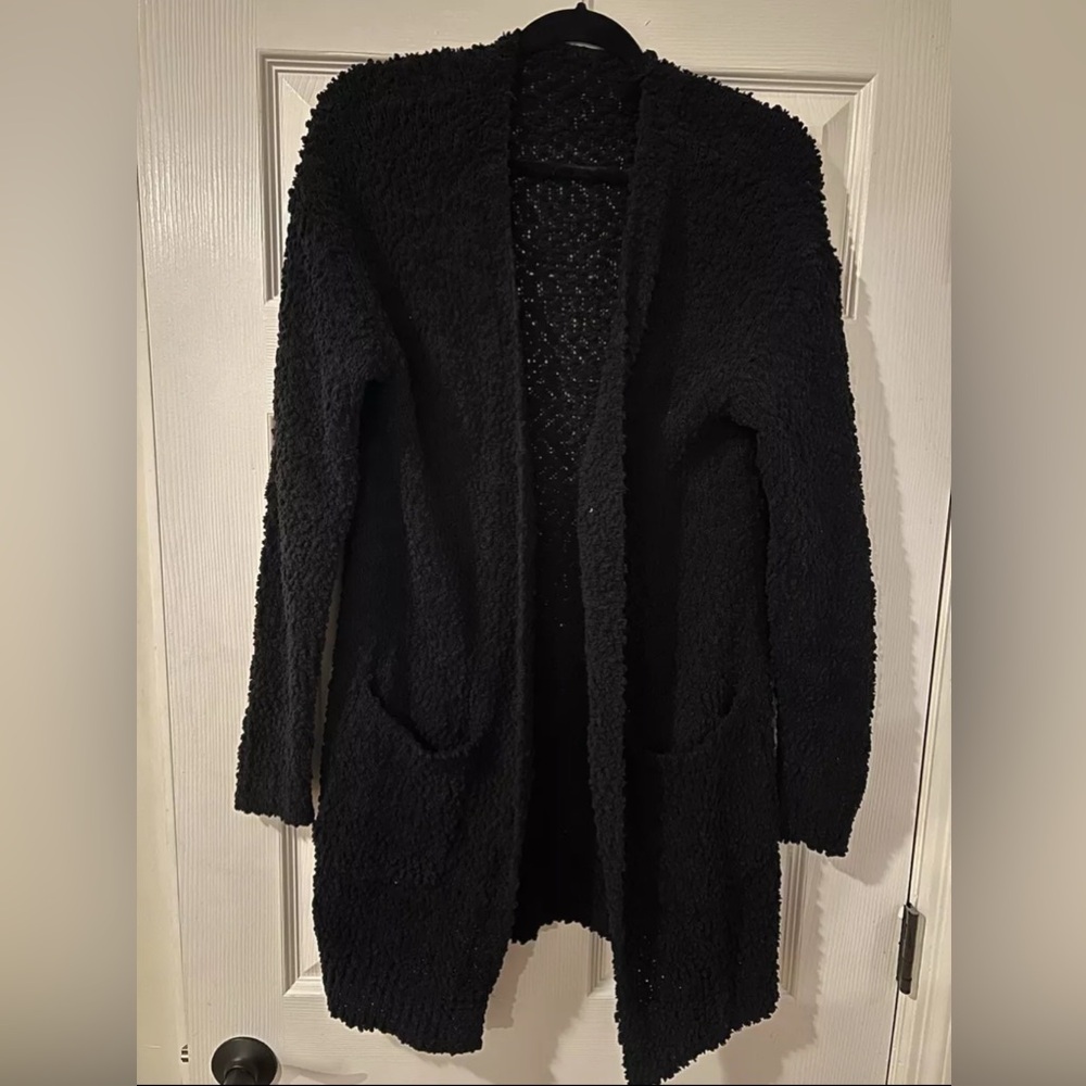 Women’s Cardigan Sweater Size Medium Open Front Oversized Pockets Black